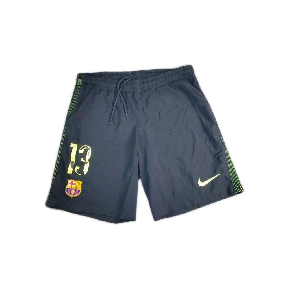 Nike Men's F.C Barcelona Shorts Black Soccer #13 Size M-L Activewear Hiking C35